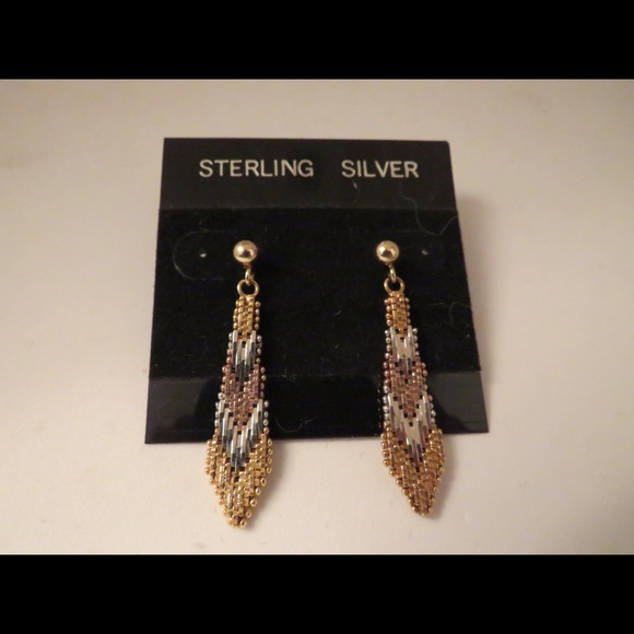 Tri Color Sterling Silver Riccio Dangle Earrings - Picture 4 of 5